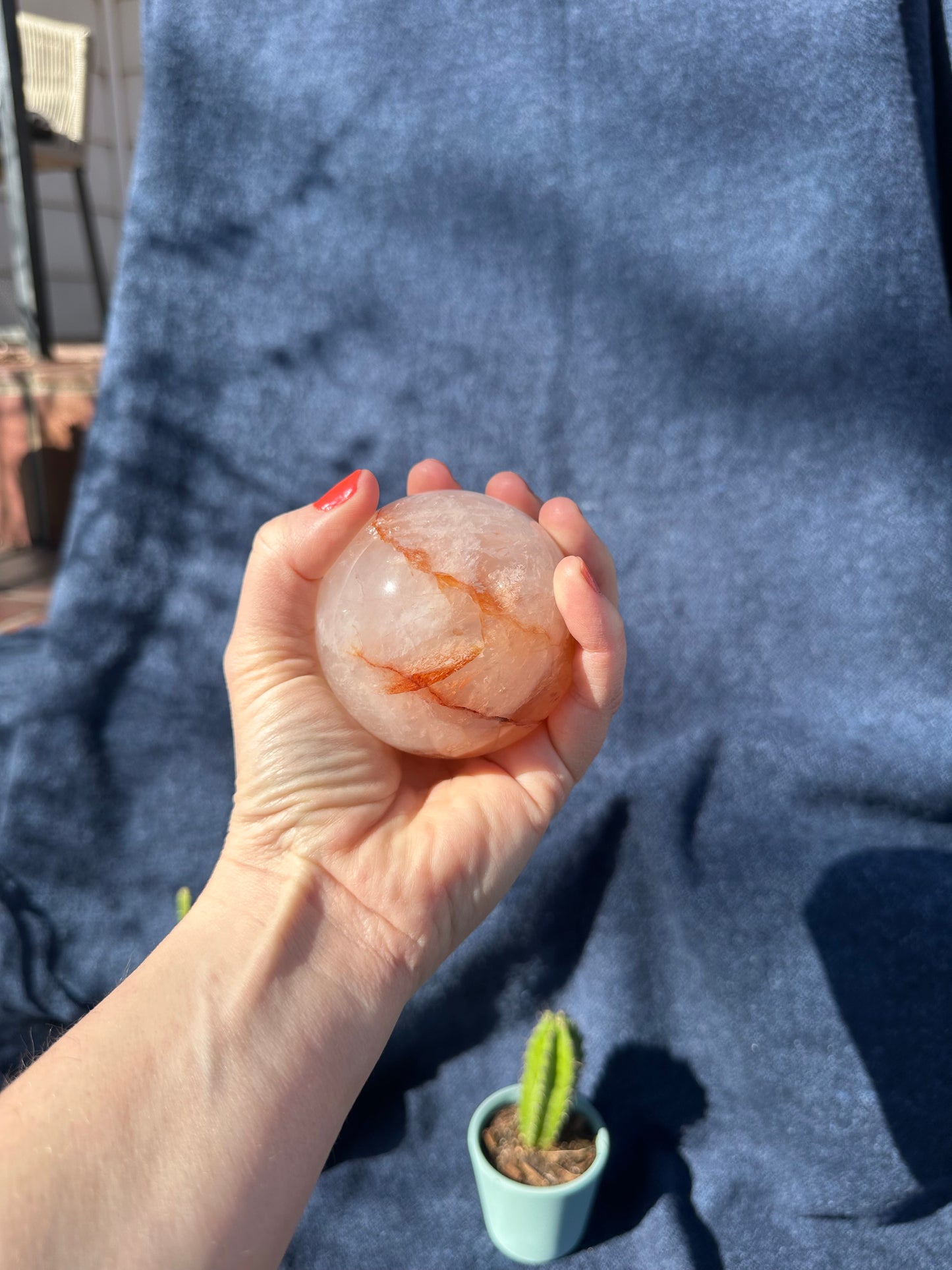 Red Agate Quartz Sphere – Polished Crystal Ball for Grounding & Vitality (2.5–3" Diameter)