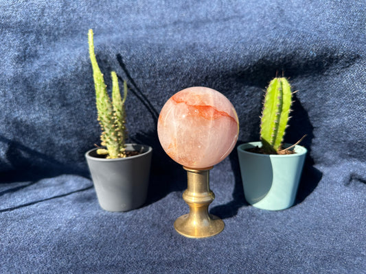 Red Agate Quartz Sphere – Polished Crystal Ball for Grounding & Vitality (2.5–3" Diameter)